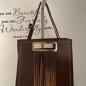 New Square Fringed Tote with removable Shoulder Strap